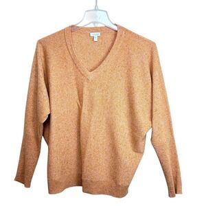 Garnet Hill Womens Large Gold Speckled V-Neck Cashmere Sweater Dolman Sleeve